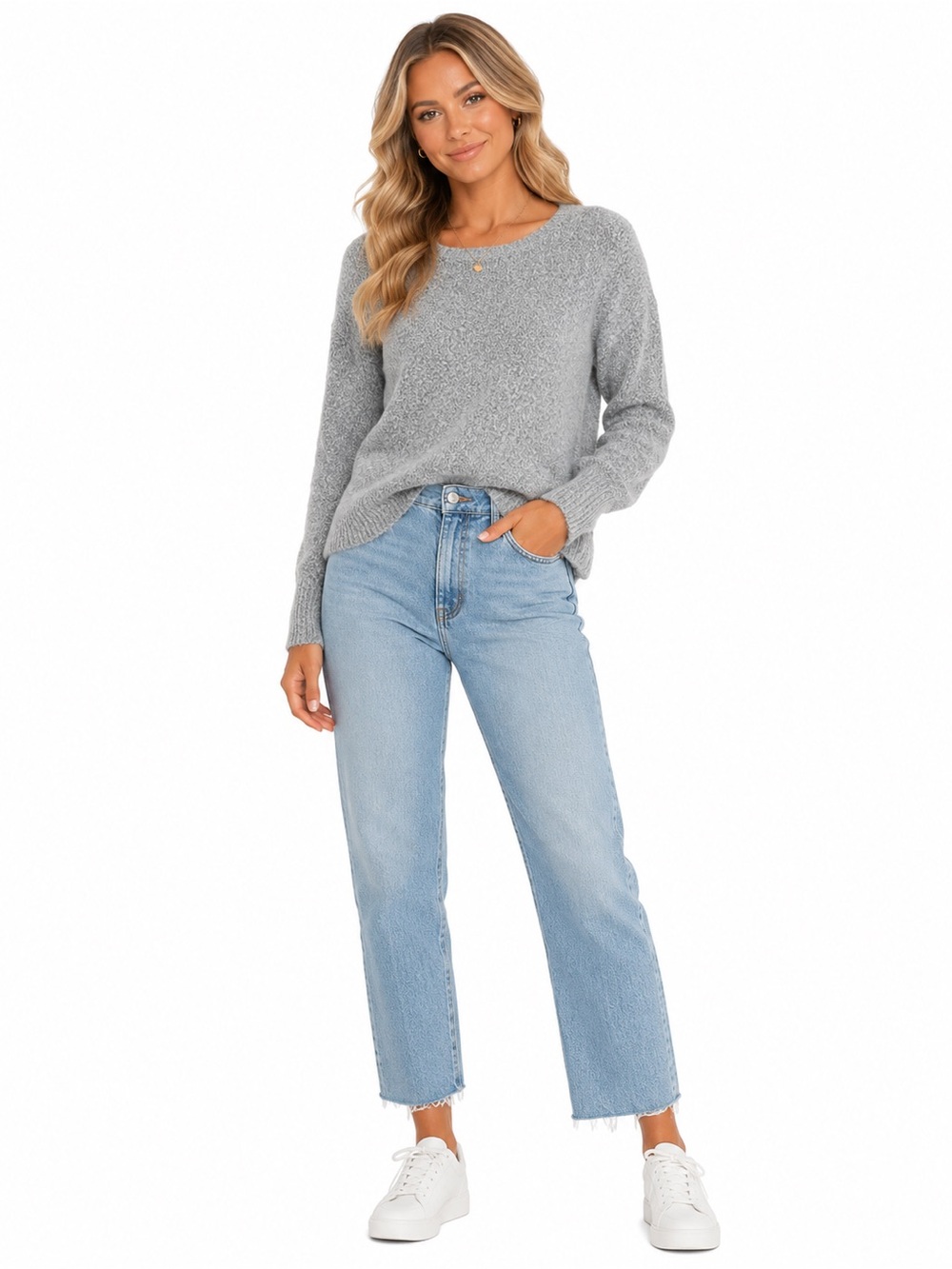 Yemak Gray Lightweight Soft Knit Crewneck Sweater | Size M